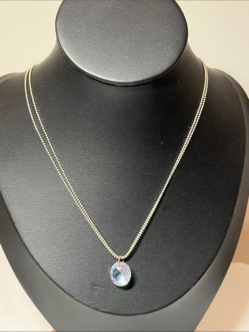 Silver Chain Necklace with Iridescent Crystal Pendant